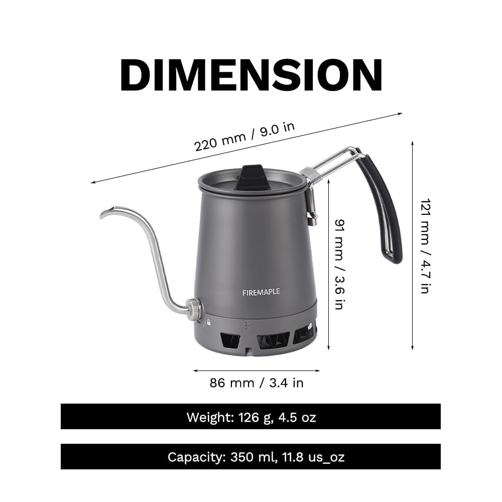 Fire-Maple Petrel Bouilloire Pour-Over 350 ml Ultra-Légère en Aluminium, Chauffe Rapide, Amovible et Compacte, Bec Verseur Précis pour Café Filtre, Idéale pour le Camping et l’Outdoor