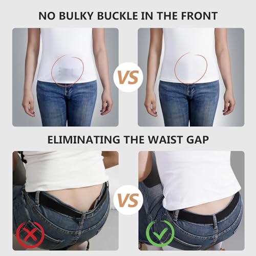 JASGOOD 2 Pack Women No Show Stretch Belts Elastic Web Strap Waist Belt with Flat Buckle for Jeans Pants Dresses2