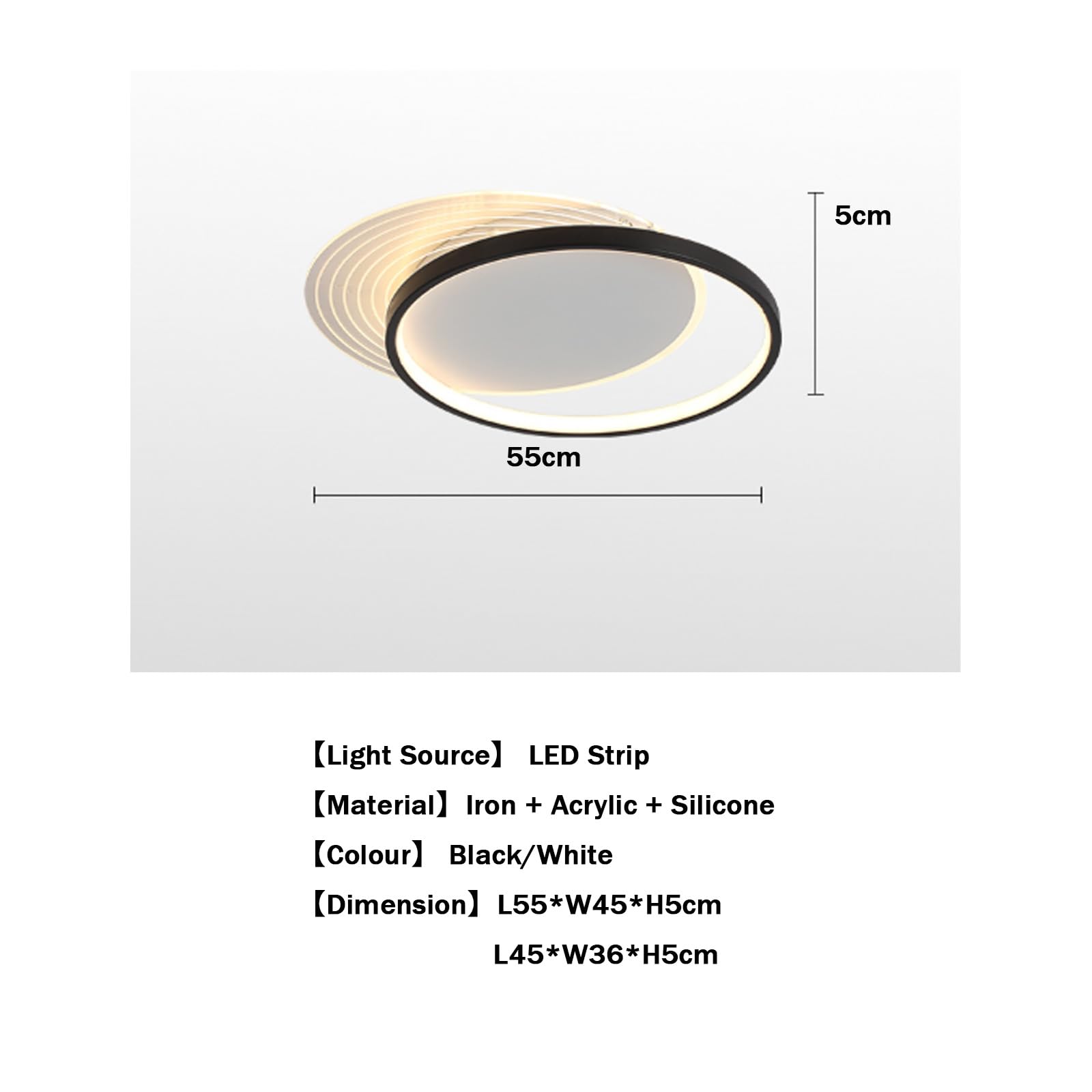Okrągła lampa sufitowa LED 2700K-6500K z pilotem zdalnego sterowania, nowoczesny minimalistyczny styl, z żelaza, akrylu, idealna do przedpokoju, łazienki lub kuchni.