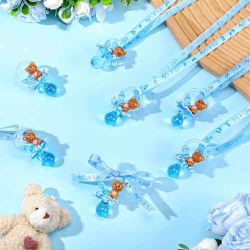 Image of Coume 36 Pcs Baby Shower Pacifiers Necklace Cute Bear Bottle Acrylic Pacifiers Necklaces for Baby Shower Games Guests Gender Reveal Party Favors Prize Decorations DIY (Blue,Cool)