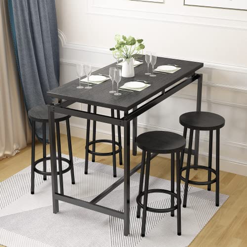 Lamerge Counter Height Dining Table And Chairs Set For 4,5 Piece Bar Table Set,Wood Kitchen Table And 4 Bar Stools For Small Spaces,Apartment, Pub,Dining Room,Black (Lchd-B) #TOP7