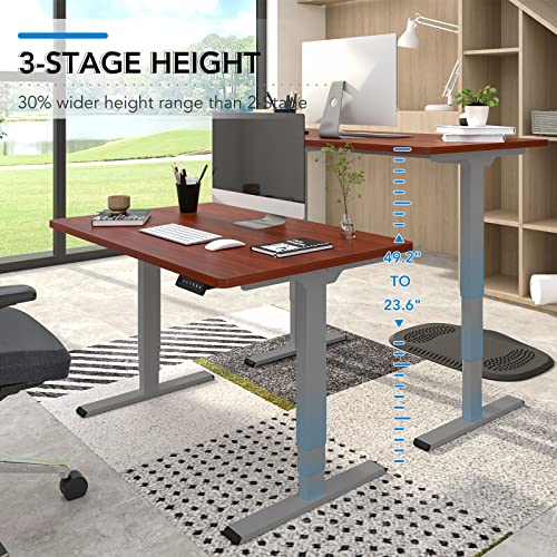 Image of FLEXISPOT E6 3-Stage Dual Motor Electric Standing Desk 55 x 28 Sit Stand Up Desk, Holds 220 lbs, Adjustable Height w /Memory Presets, One-Piece Mahogany Desktop & Gray Frame, Ships in 2 Boxes