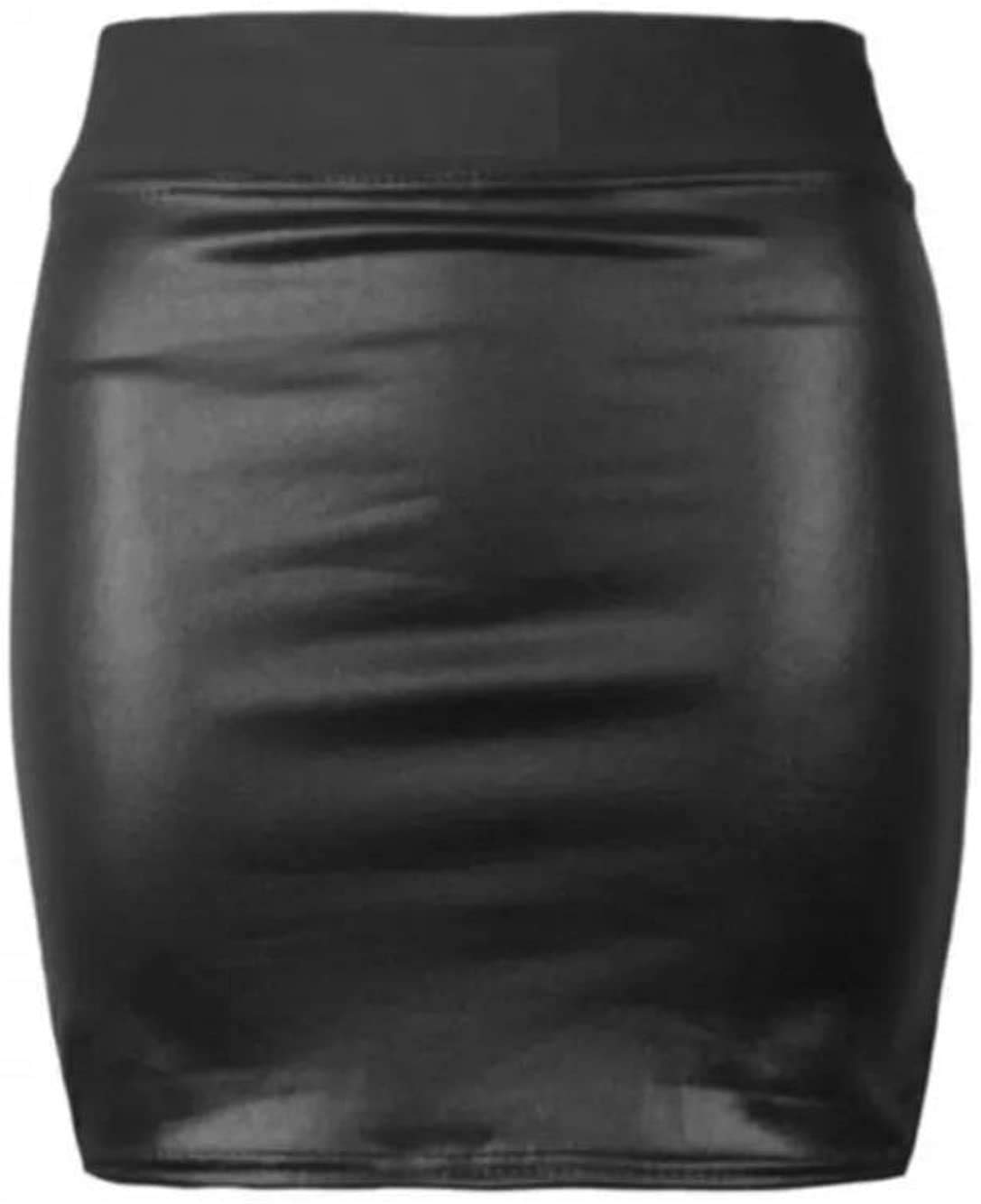 GirlzWalk Women’s Ladies Animal Print Leopard Brown Look Elasticated Waist Tube mini Skirt (Wet Look, XXL/UK 20-22)