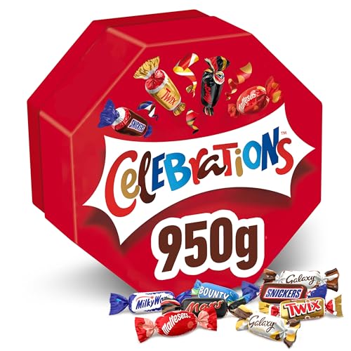 Celebrations, Caja Mezcla de Chocolatinas Mini, Disfruta de un Variedad de Sabores de Chocolate, Ideal como Caja Regalo, para Calendario de Adviento o Cesta de Navidad, 950g