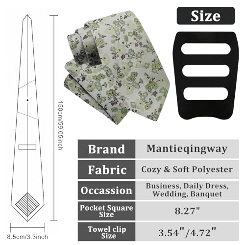 Image of Mantieqingway Floral Ties for Men, 3pcs /set Neck Tie Pocket Square Holder Set for Wedding Business Prom Party Usual