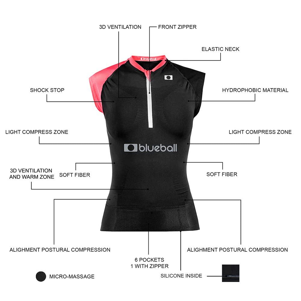 BLUEBALL T-Shirt de Compression de Course sans Manches pour Femme Noir & Rose M, Noir et Rose, M