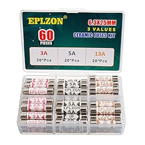 EPLZON 3 Values 60pcs BS1362 3A 5A 13A 240V 3 5 13 Amp 240 Volt Household Mains Plug Fuse 6.3×25 mm 0.248×0.984 Inch for…