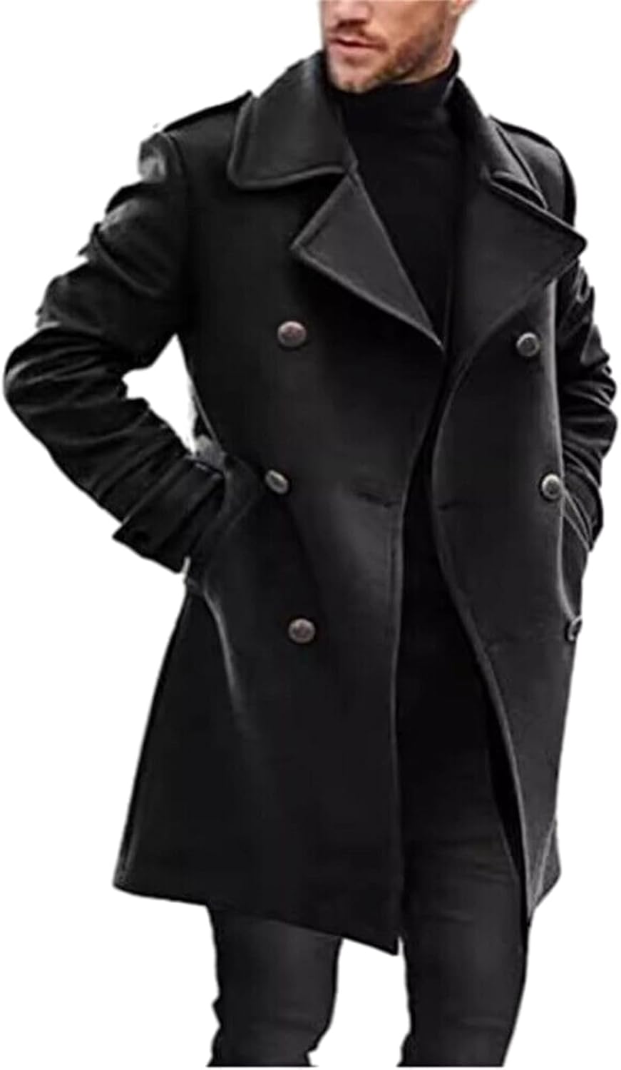 crazynekos Mens Double Breasted Trench Coat Casual Lapel Collar Business Winter Long Overcoats