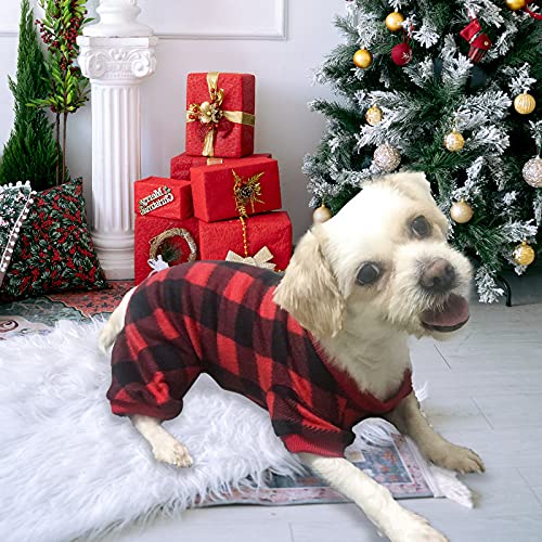 Topbuti Pet Christmas Pajamas Red Black Buffalo Plaid Jumpsuit Dog Cat Soft Winter Clothes Puppy Doggie Checkered Sweater Apparel  thumb #6