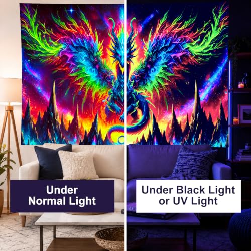 Image of BlissYard Blacklight Dragon Tapestry 78x59 Inch UV Reactive Colorful Dragon Wall Cool Evil-Dragon Tapestry Glow In The Dark Black Light Posters Wall Hanging Bedroom Dorm Living Room Backdrop Decor