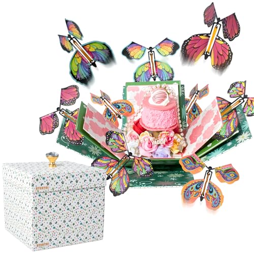 ELDGREON Explosion Gift Box Flying Butterfly Surprise Gifts Box DIY White Included Butterfly Kit and Faux Rose Head for Birthday Mothers Day Gifts & Fathers Day Gift Weddings Anniversaries