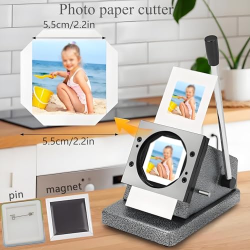 Zestaw narzędzi do majsterkowania DIY do niestandardowych odznak, zawiera nóż do papieru i materiały, idealny do spersonalizowanych magnesów fotograficznych i kreatywnych projektów