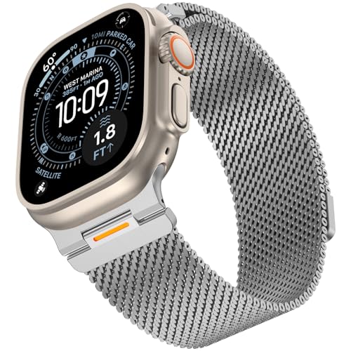 Image of Compatible with Apple Watch Ultra 49mm 46mm 45mm 44mm Magnetic Metal Mesh Loop Strap for iWatch Series 11 /10 /9 /8 /7 /6 /5 /4 Compatible with Apple Watch SE 3 2 1 Steel Bands