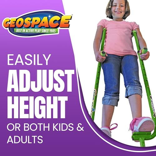 Geospace Adjustable Walkaroo Xtreme Steel Stilts for Kids - Vert Lifters Indoor/Outdoor Play, Exercise, Steel Stilts for Adults- Up to 250 lbs, Height Adjustable Walking Stilts, Kids Stilts - Green - Thumbnail 2