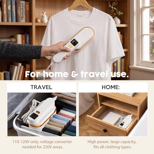 Image of Droyek Portable Travel Steamer for Clothes, 1200W Powerful 2 In 1 Steamer & Iron,10s Fast Heat,4 Modes with LED Display, 150ml Water Tank Powerful Wrinkle Remover for Home,Office, Travel