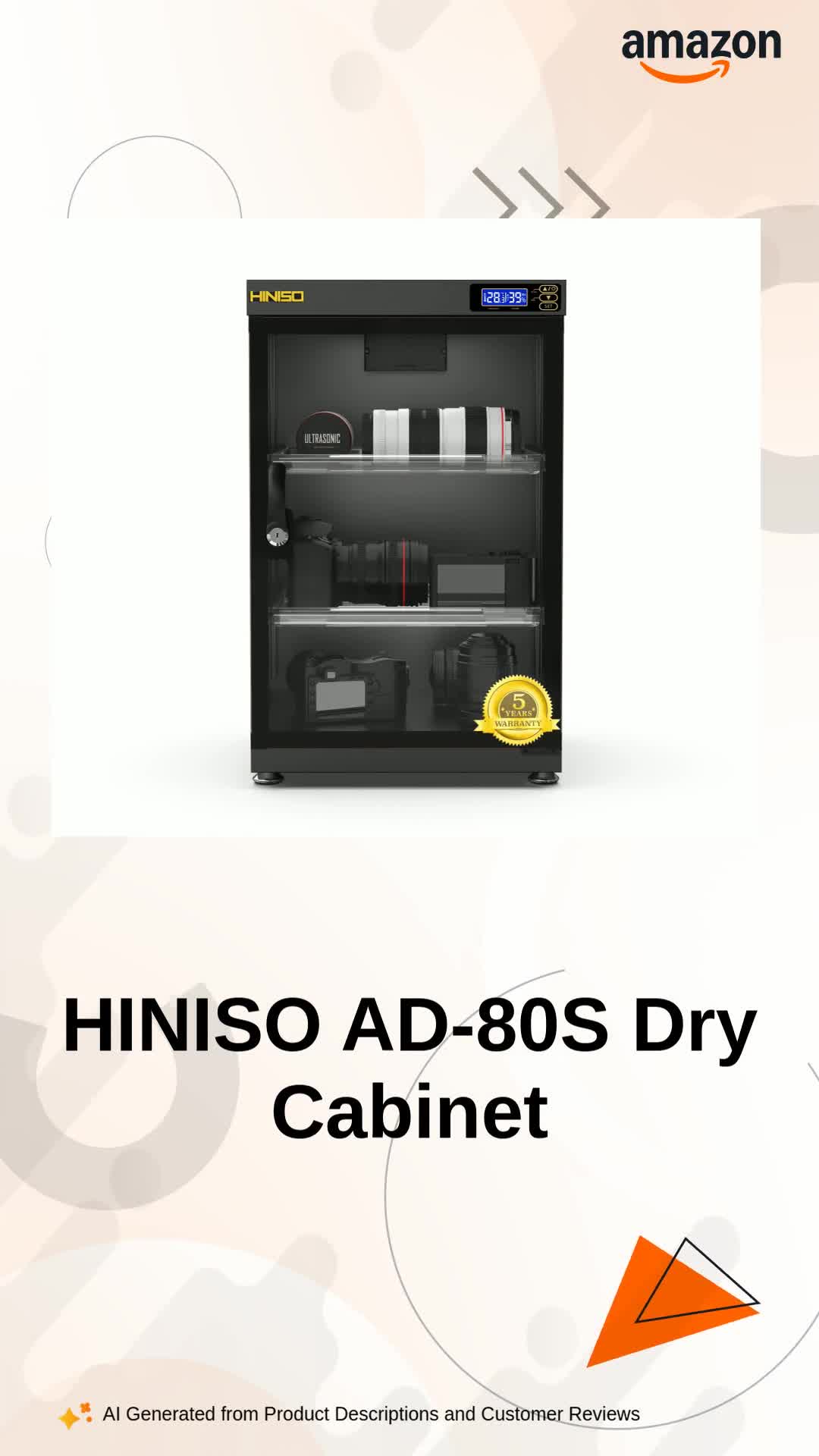 HINISO 80L Dry Cabinet for Camera | Touch Panel & UV Sterilization