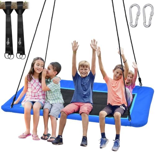 Trekassy 700lbs 60″ Large Rectangle Platform Tree Swing for Kids & Adults | Heavy Duty Giant Flat Swing, 900D Oxford Fabric, Adjustable Ropes, 2 Hanging Straps, Easy Assembly for Backyard Fun(Patented)