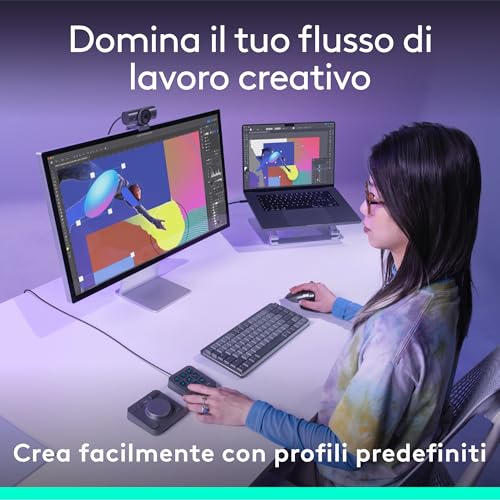 MX Creative Console, keypad programmabile con 9 tasti LCD personalizzabili e manopola di controllo per progettazione grafica, montaggio video, fotografia, per Adobe, Zoom, Spotify - Grafite - Mouse gaming - Immagine 2