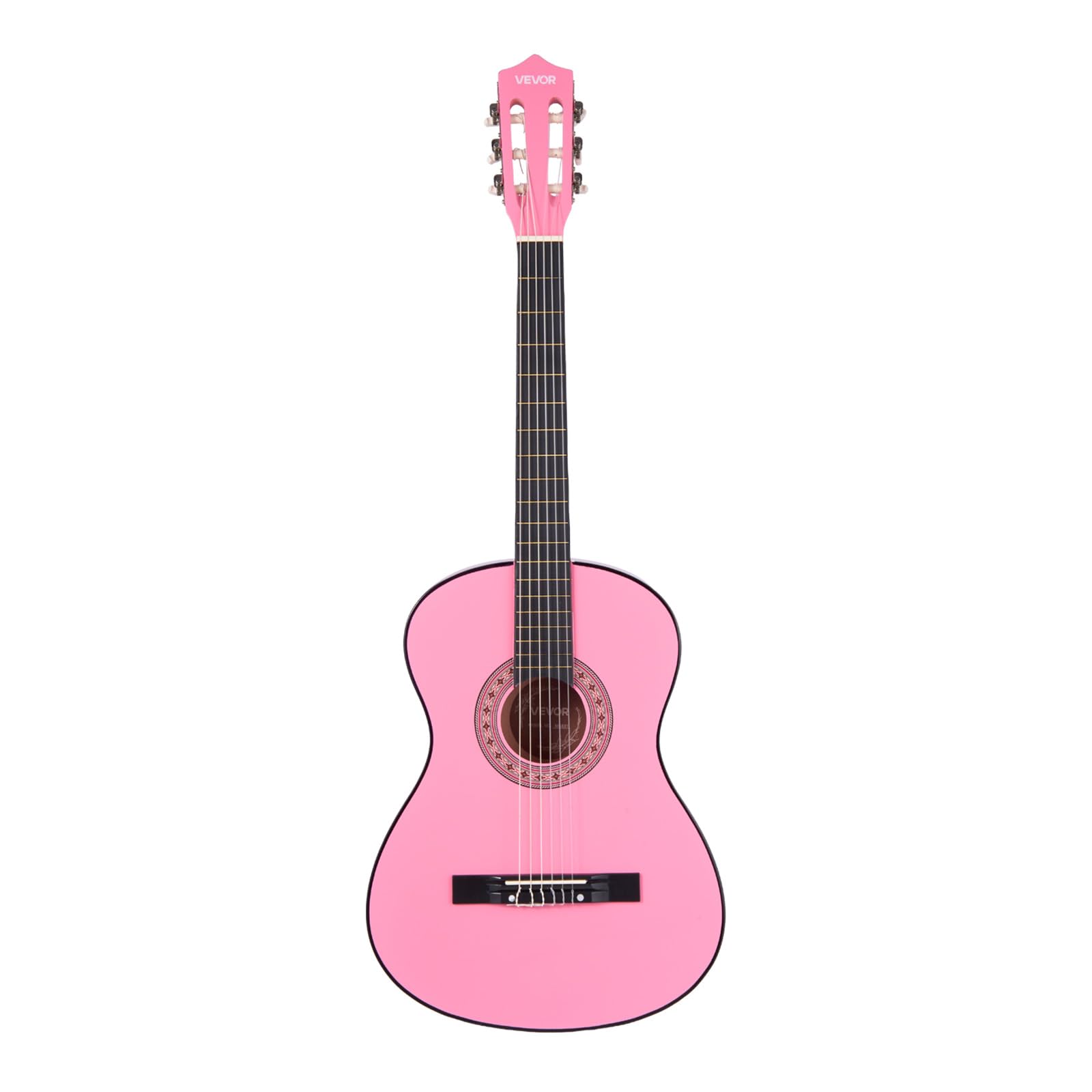 VEVOR Konzertgitarre, 960 mm, Holz-Klassikgitarren-Starter-Set für Anfänger, mit Nylonsaiten, Gigbag, Gurt, Stimmgerät, zusätzlichen Saiten, Plektren, Kapodaster, Linde, für Einsteiger, Pink