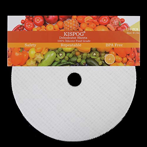 Kispog 10Pcs/Set Premium Non-Stick Silicone Dehydrator Sheets for Nesco Dehydrator, Round 13in