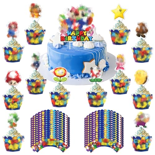 49 Stück Kinder Tortendeko Set: Happy Birthday Topper & Cartoon Figuren Cake Topper & Cupcake Wrappers Kuchen Deko Geburtstag Torten Deko für Kindergeburtstag Party Theme Party Tortendeko13