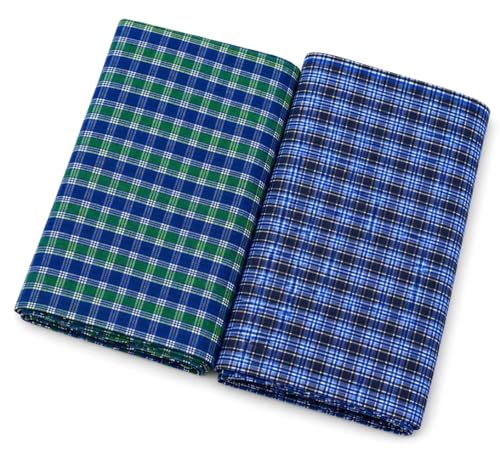 Image of Premium Cotton Lungi for Men, 2 Meter, Multicolor Checked Pattern, Soft Comfortable Fabric, Pack of 2
