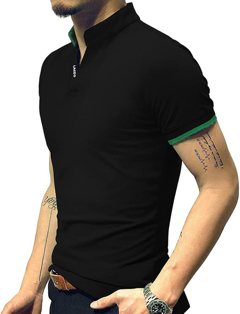 Vista 5 de LOGEEYAR Camisa polo de moda para hombre, de corte ajustado, de manga corta, de corte entallado, ropa de algodón piqué