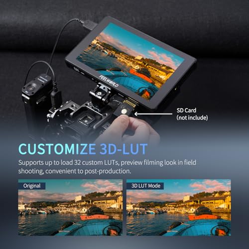 Image of FEELWORLD F7 Plus 7 Inch 1200nit DSLR Camera Field Monitor with F750 4400mAh Battery and Bag High Brightness Touchscreen 3D Lut HDR Waveform F970 Install and Power Kit 4K 60Hz HDMI in Out
