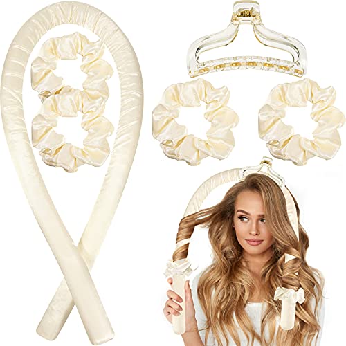 Heatless Hair Curling Heatless Curler Rod Headband, No Heat Curls Silk Ribbon Hair Roller for Long Hair, Sleeping Soft Headband Hair Curlers DIY Hair Styling Tools (Champagne)