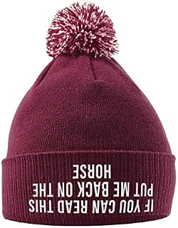 If You Can Read This Put Me Back On The Horse Hat - Bobble Beanie Hat - Horse Riding Gifts for Girls - Winter Beanie Hat with Horse Slogan Embroidered On The Front