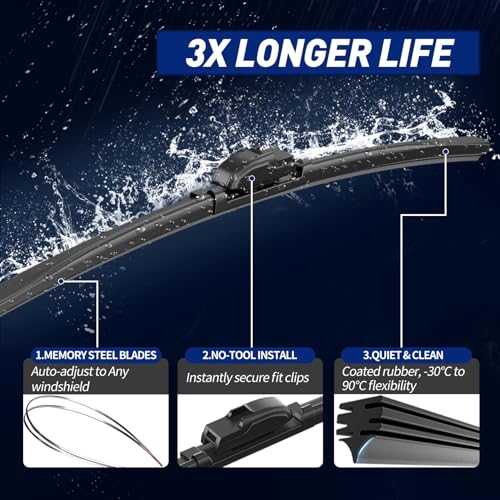 Image of Front and Rear Windshield Wipers for GMC Acadia 2017-2023 | Quiet and Streak-Free Front and Back Wiper Blades Assembly All-Season OEM Automotive Replacement Accessories