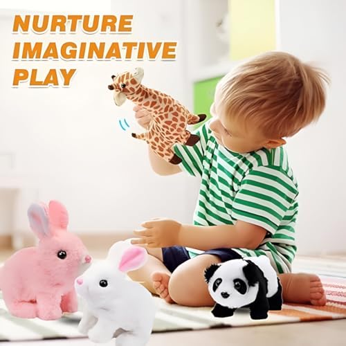 Image of Battery Operated Walking Rabbit Plush Toy with Moving Ears and Sound, AA Battery Powered, On /Off Switch