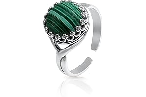 925 Natural Malachite Adjustable Ring