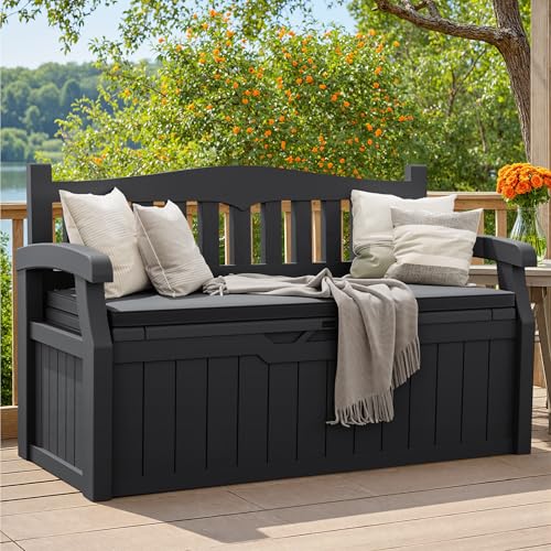 Image of Greesum 80 Gallon Outdoor Storage Bench Deck Box,Black