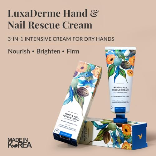 Image of LuxaDerme Hand & Nail Rescue Cream for Dry & Rough Hands | Korean Hand Cream with 10% Shea Butter & 2% Niacinamide | Repairs Dryness, Strengthens Nails & Cuticles | Deeply Nourishes & Softens Hands I Vegan Skincare for Men & Women | 50ml