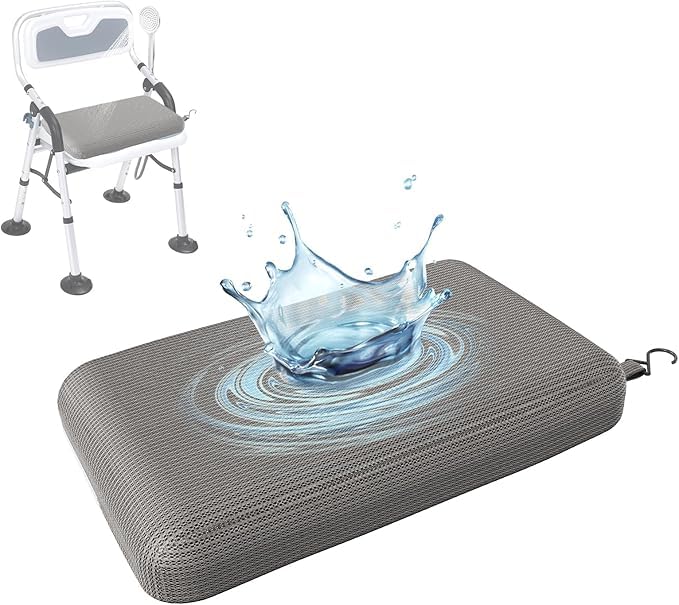 シャワーいす用クッション 3Dメッシュ 速乾 洗濯可能 浴槽 椅子 移乗台用シャワーチェアクッション 座面パッド 高齢者 浴室 安全 収納フック付き 妊婦 介護 お風呂イスクッション お尻 痛くならない