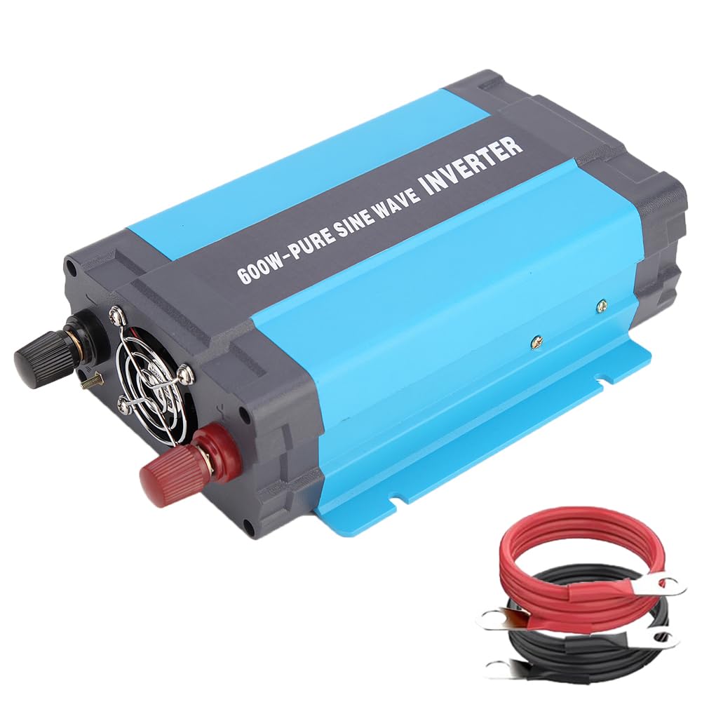 SolaMr 600W Wechselrichter Reiner Sinus 12V DC zu 220/230/240V AC Konverter mit USB 1 A Ladeanschlüssen und AC Ausgängen für Fahrzeugmontierte Systeme und Heimsysteme - 600W