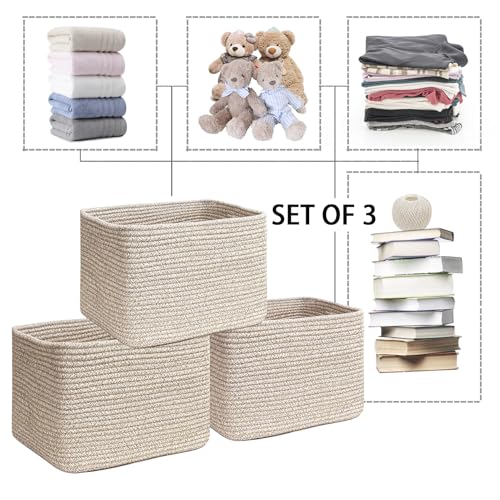 Image of COMFY-HOMI 3PACK Cotton Rope Square Basket with Handles for Shelves| Storage|Baby Basket for GIF|Shoe Basket for Organizing|New13.5 inch x 11 inch x 9.5 inch for Living Room