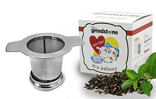 Grindstone effortless tea infuser, stainless steel extra-fine mesh, brew-in-Mug tea strainer with lid, tea or coffee steeping, Box Pack of 1