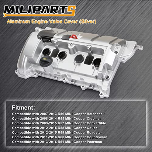MILIPARTS Aluminum Engine Valve Cover Compatible with 2007-2016 Mini Cooper 1.6 Non-Turbo Part 11127646554 11127553799 11127567162 11127567791 - Thumbnail 2
