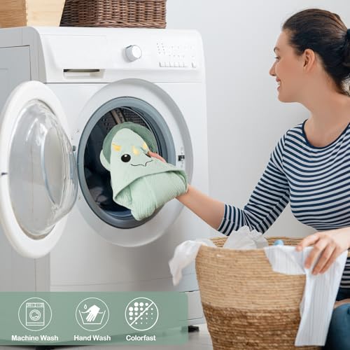 Image of FIOBEE Hooded Baby Towels 100% Muslin Baby Bath Towels for Newborn with Animal Design Ultra-Soft and Absorbent Bath Essentials for Toddler, Unisex Girls Boys 30 x 30 inch, Green Dinosaur