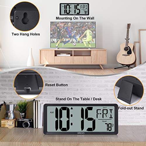 Xrexs Large Digital Wall Clock, Battery Operated Alarm Clocks For Bedroom Home Decor, Count Up & Down Timer, 14.17 Inch Large Lcd Screen With Time/Calendar/Temperature Display thumb #2