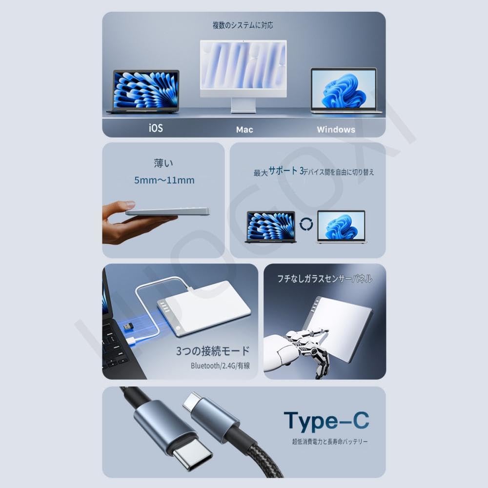 フ　3モードワイヤレストラックパッド2.4GMac/Windows/iPad対応 Amazon | LUOGOXI マジックトラックパッド ワイヤレスBluetooth対応