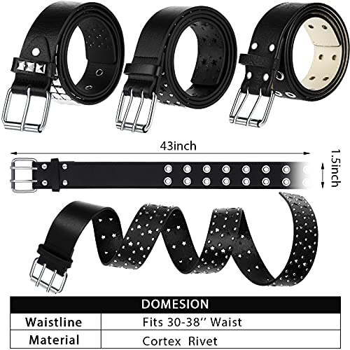 Syhood 3 Pieces Studded Belt Punk Rivet Double Grommet Belt Faux Leather Gothic Goth Black for Men Women Gift2
