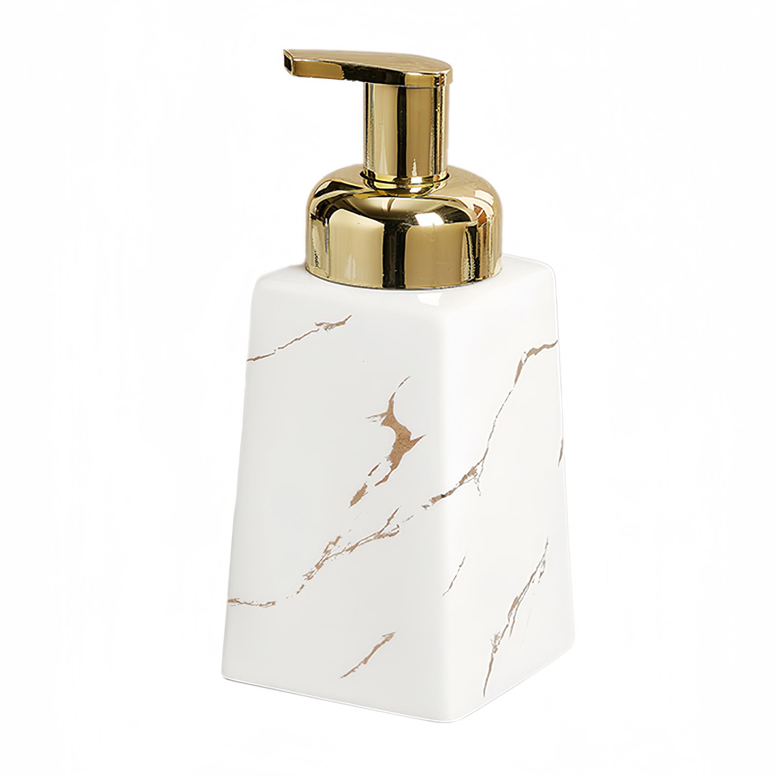 Dowbom Marble Ceramic Foaming Soap Dispenser, Foam Soap Dispenser with Gold Pump, Hand Foaming Dispenser, for Barthroom Kitchen (White,14oz), BL-ZYQ-022
