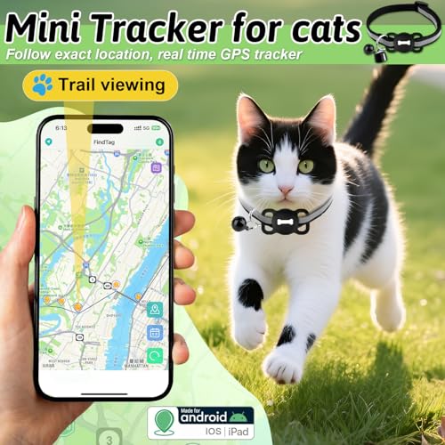 GPS Tracker Katze, GPS Tracker für Hunde Ohne ABO, Mini Katzen Tracker, Katzentracker Hundetracker Kompatibel mit Android & iOS, Weltweite Standortverfolgung, Gepäckortung