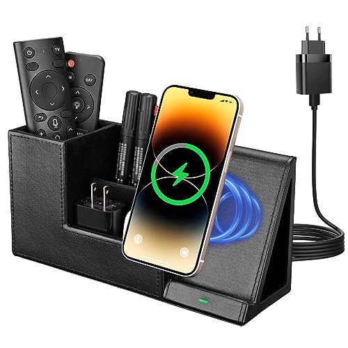 GORESE Organizador de escritorio 2 en 1 con cargador inalámbrico rápido, suministros de oficina, estación de carga inductiva de 10 W para iPhone 15 14 13 12 Pro Max Samsung Galaxy S23/S22/S21/S20/S9