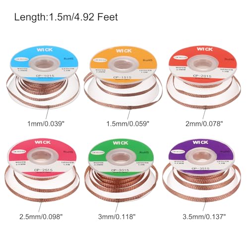 Image of MECCANIXITY Solder Wick Braid No-Clean Desoldering Wick Braid 0.04-0.14 Inch Width 5 Feet Length for Remove the Solder Electrical Components 1 Set