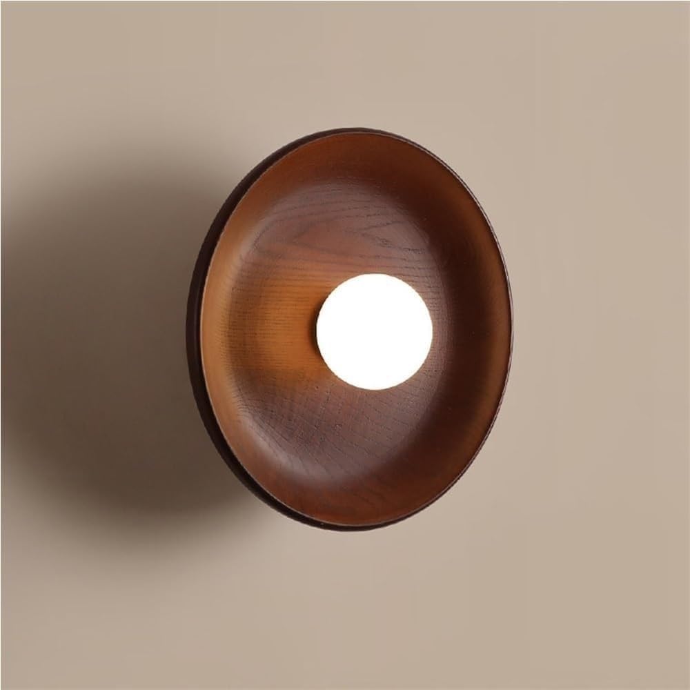 HUAYUSEDF Modern Natural Wooden Wall Sconce Globe Glass Lamp for Bedroom Living Room Hallway Bedside and Stairway Lighting(Walnut,18cm/7.08in)(Walnut,18cm/7.08in)