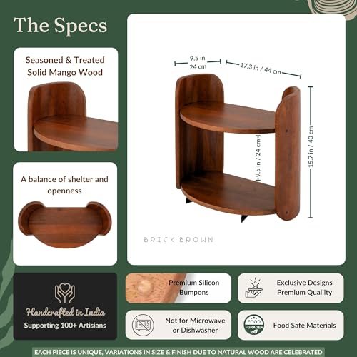 Image of Brick Brown Premium Wing Organizer | Wooden Spice Rack | 2-Tier Kitchen Shelf Countertop Spice Storage Holder | Kitchen Pantry Cabinet Organizer Cupboard for Spice Bottles, Jars (17.3X9.5X15.7 Inch)